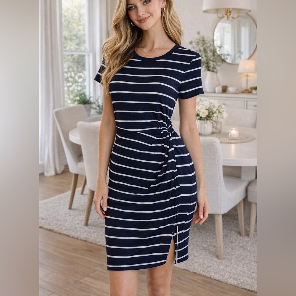 SHEIN Women’s Navy White Striped Knot Mini Dress Size Large